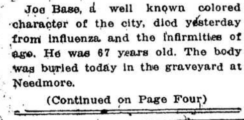 Historic 1918 newspaper clipping announcing the death of a county resident due to influenza