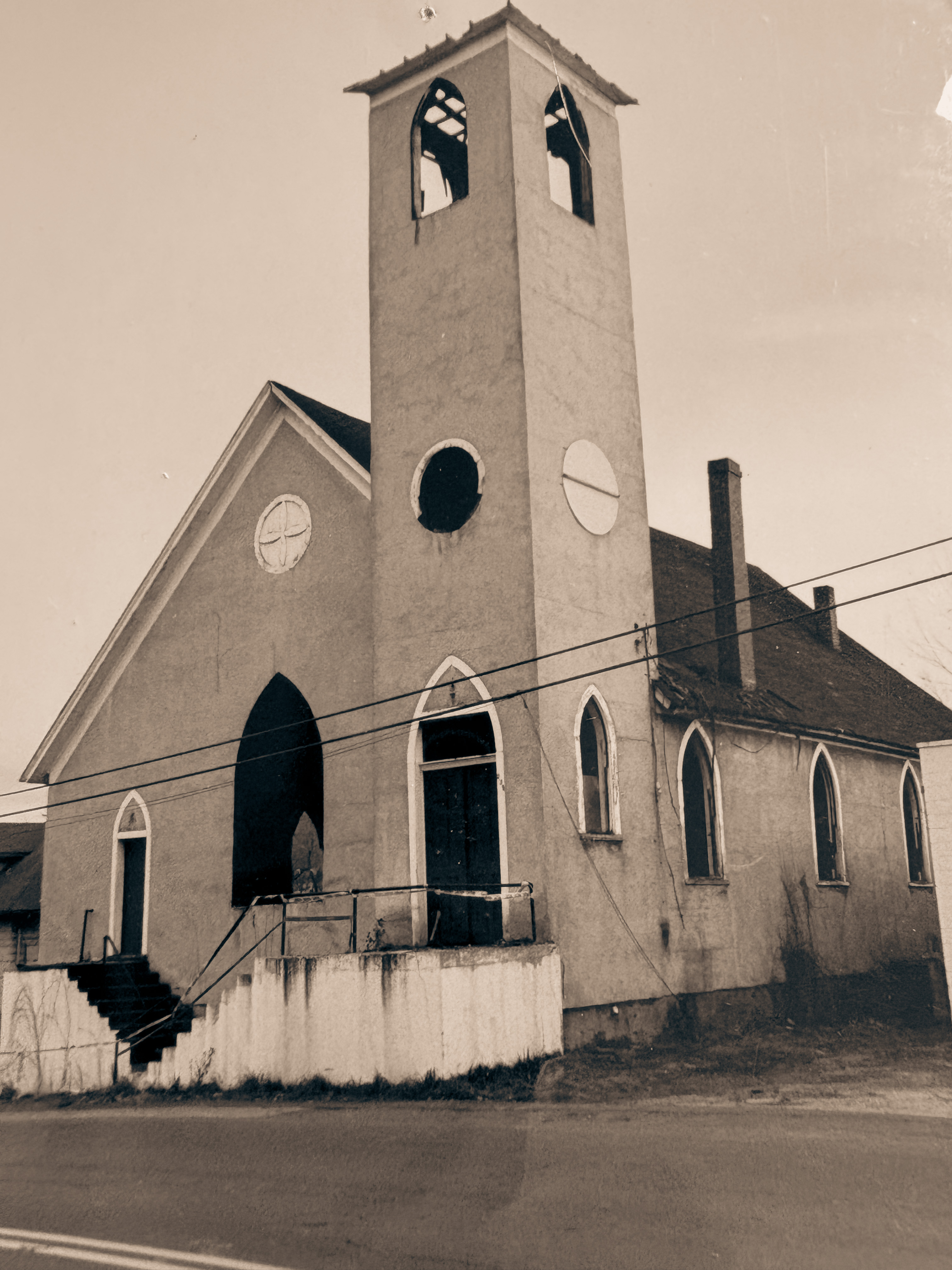 Black and White photo of a church