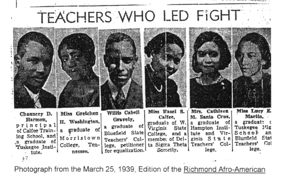 News Article from black and white newspaper depicting image of 6 black teachers